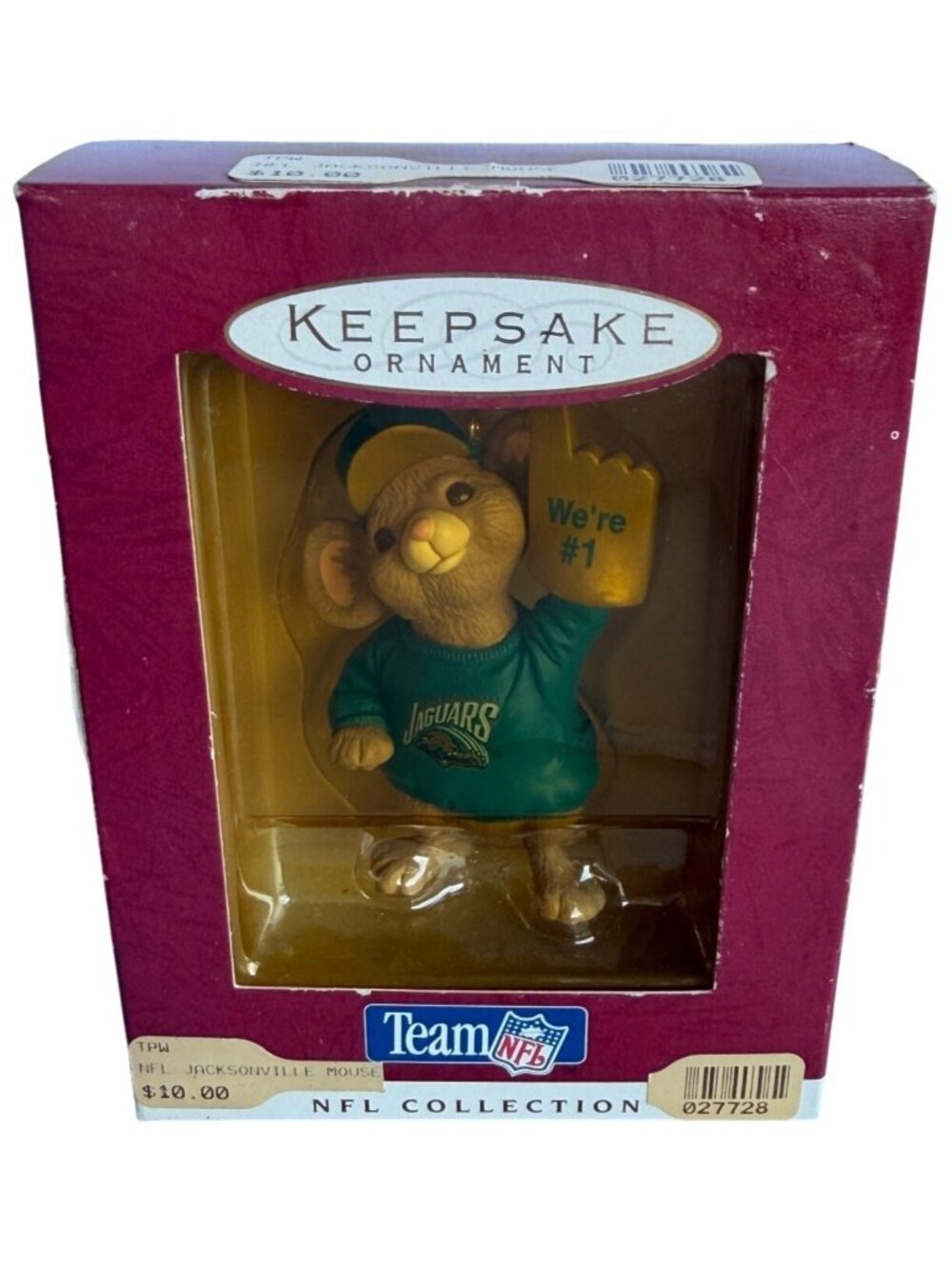 1996 Hallmark Team NFL Jacksonville Jaguars Mouse "We're #1" Fan Tree Ornament